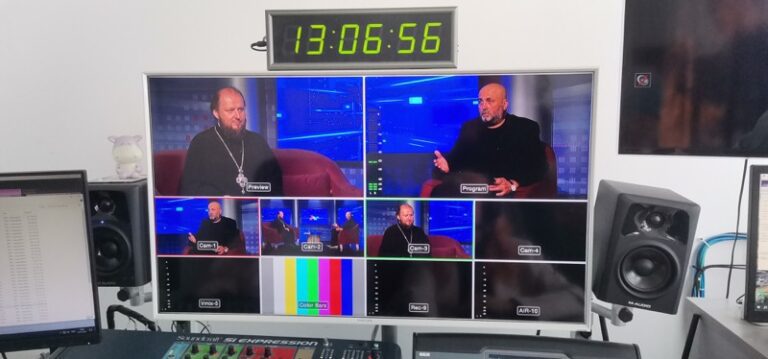 Съёмка выпуска программы «Открытый диалог» с участием архиепископа Подольского и Люберецкого Аксия на телеканале «ЛТВ»
